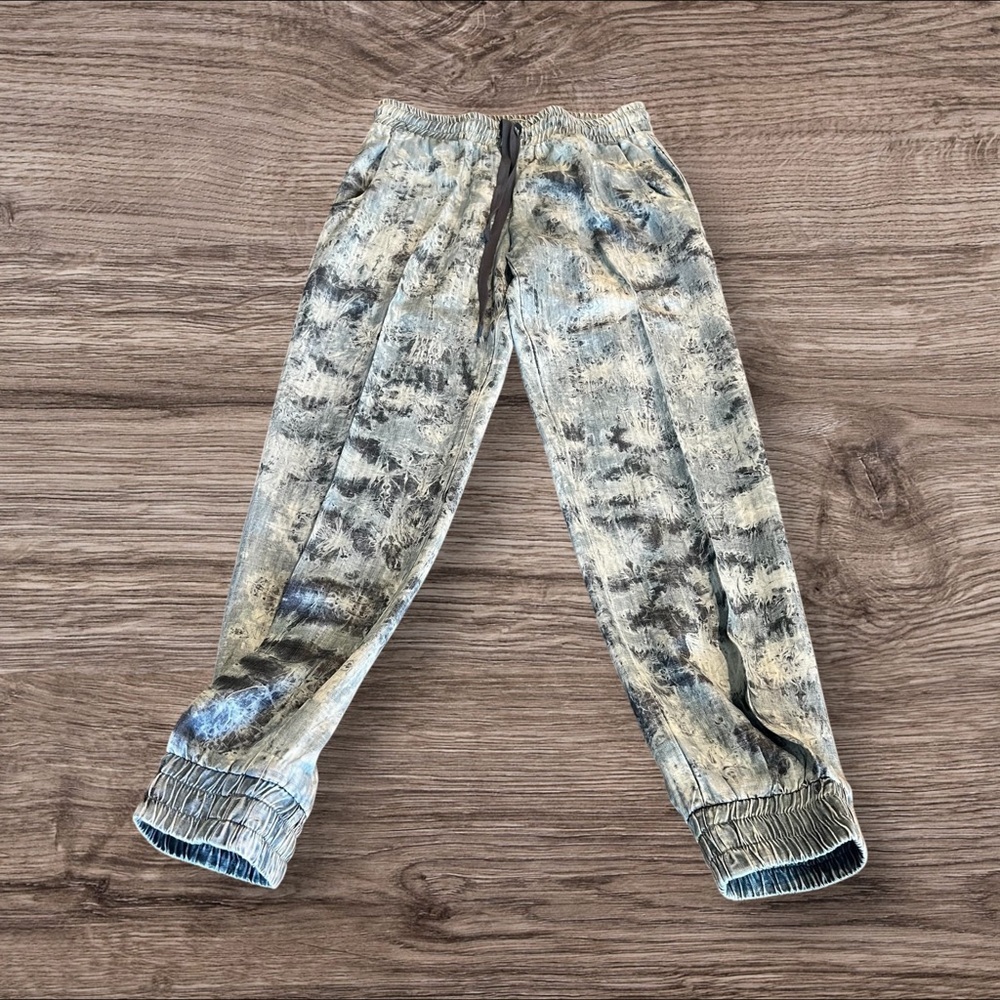 Bella Dahl Tie Dye Burst Jogger Pants Blue Elastic Drawstring Waist Size XS